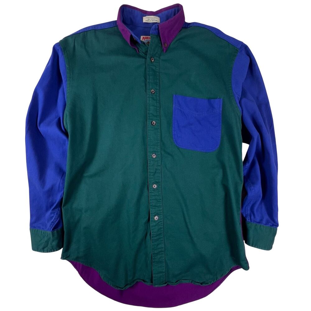 Vintage 90s Colorblock Button Up Shirt Mens M Cotton Twill Adirondack Outdoor